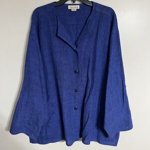 Sangam II Vintage Womens 100% Cotton Blue Button Down Jacket Lightweight Size 3x